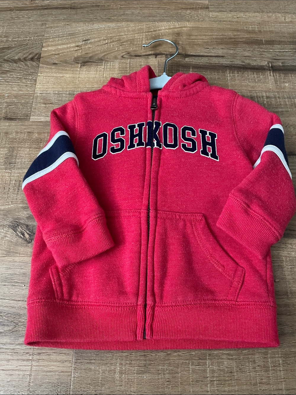OshKosh Red Kids Zip-Up Hoodie with Stripe Detail